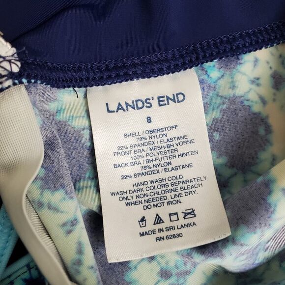 Lands' End Tankini Racerback Swim Top Blue Geometric Size 8 - Picture 3 of 8